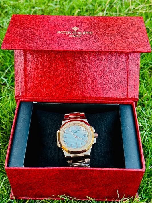 LATEST-ROSE GOLD-FINISH PREMIUM PATEK PHILIPPE WATCH | WITH CLASSICAL DATE ADJUSTER(copy)